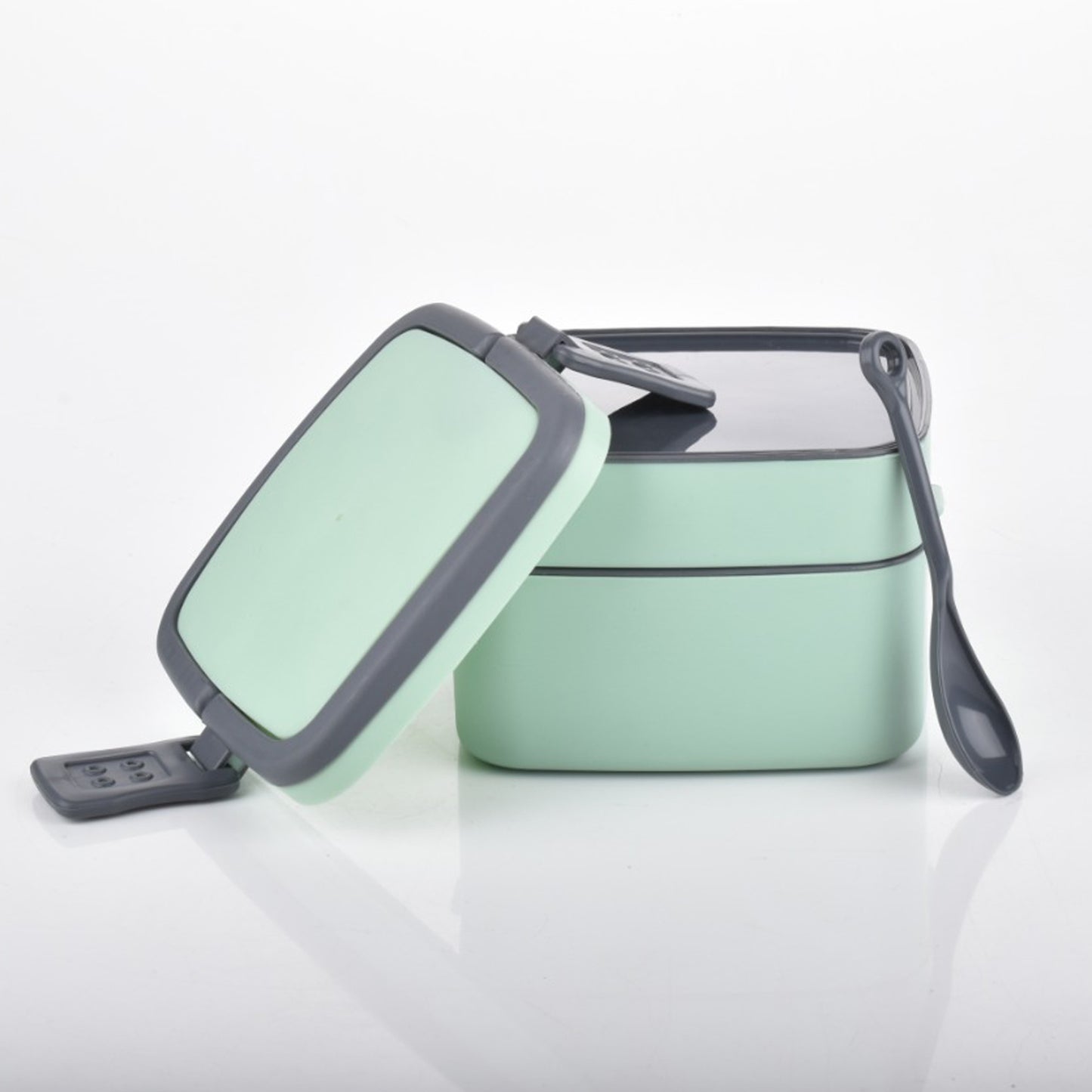 Green Double-layer Portable Lunch Box Stackable With Carrying Handle And Spoon Lunch Box - Happy Price - Image 6
