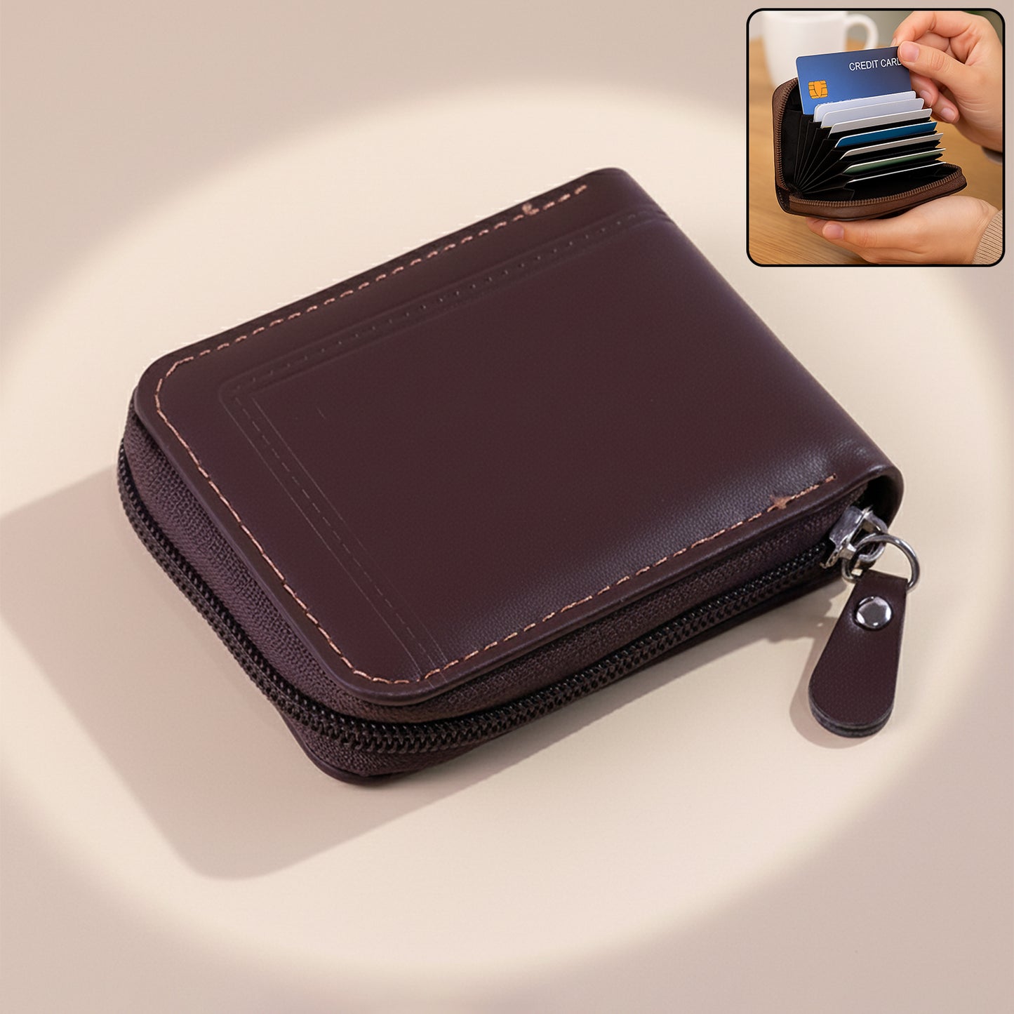 Compact Zip-Around Card Holder Wallet (1 Pc) - Accordion Slots for Cards & Cash - Happy Price - Image 2