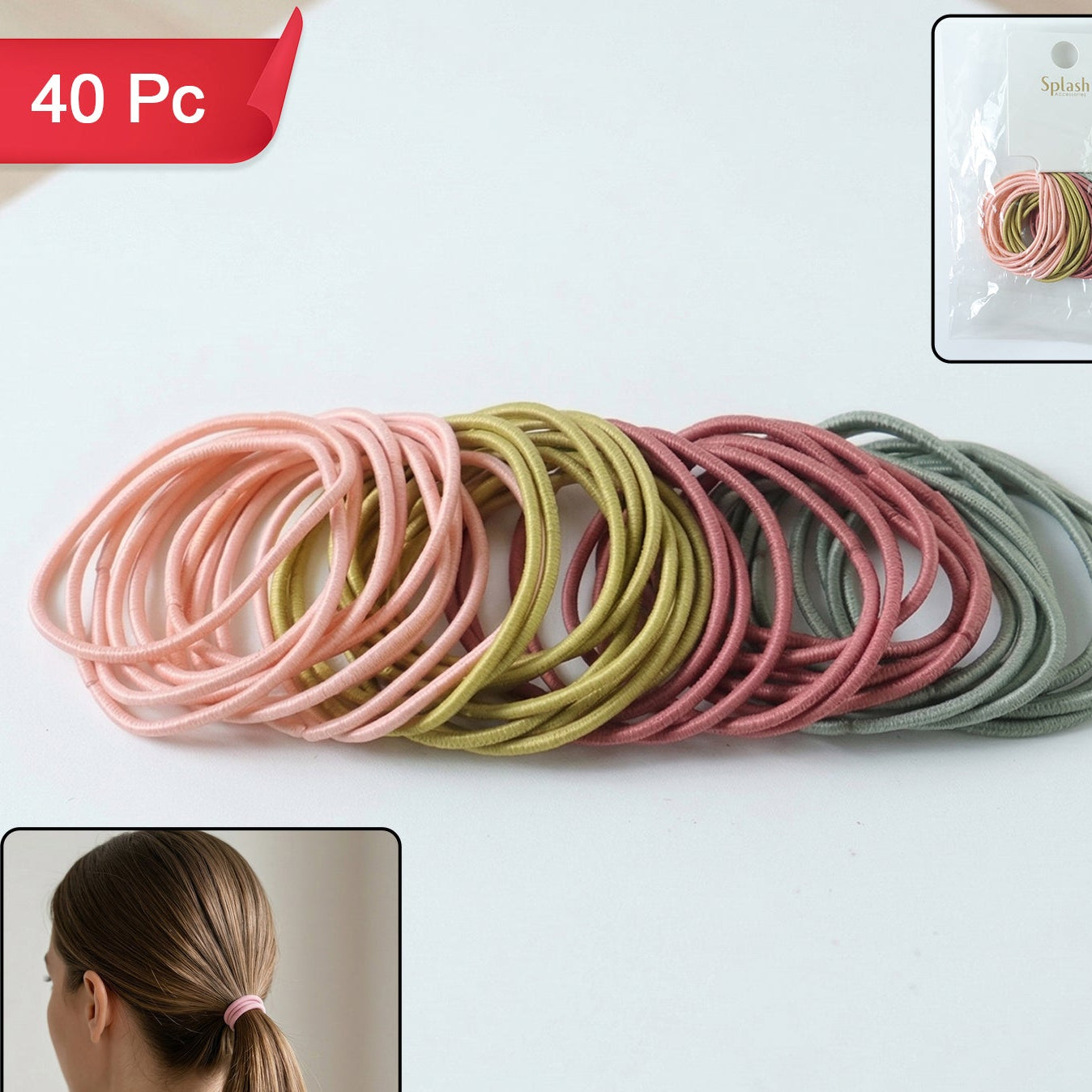 Soft Stretchable Elastic Hair Bands Rubber Hair Ties Set 40 Pc