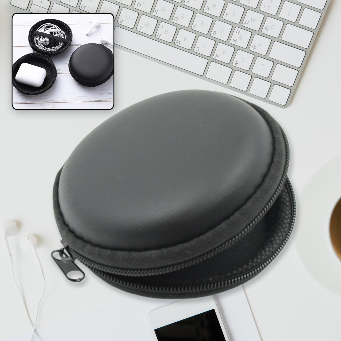 Earphone Carrying Cute Case Round Pocket Pouch For Headphone Data Cable Coins Airpods Pendrive Earphone Case Organizer Perfect Return Gift (Mix Design 1 Pc) - Happy Price - Image 4