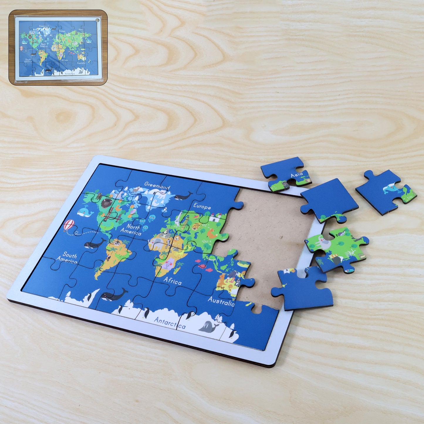 Wooden World Map Puzzle for Kids - Educational Geography Learning Toy (1 Set) - Happy Price - Image 6