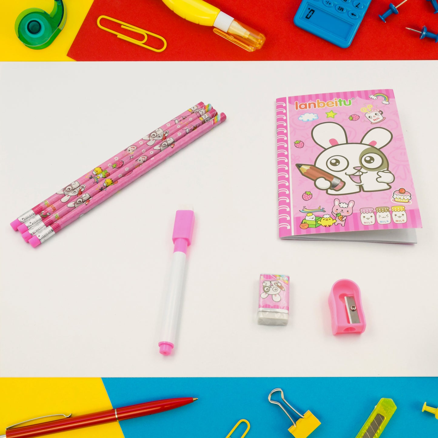 Stationery Kit For Kids - Stationery Set Includes Wooden Pencil Sharpener Pencil And Eraser Set Small Diary School Supply Set Birthday Return Gift For Kids Boys Girls (8 Pc Set) - Happy Price - Image 2