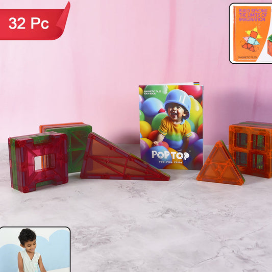 32 Piece Magnetic Building Tiles Set for Kids - STEM Learning Blocks - Happy Price - Image 1