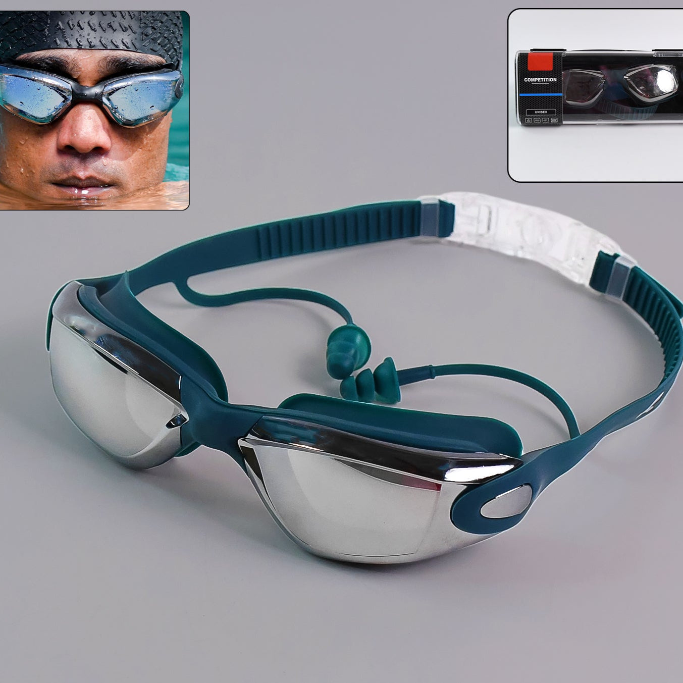 Professional Anti-fog Uv Protection Swimming Goggles With Mirrored Lenses And Earplugs - Happy Price - Image 1