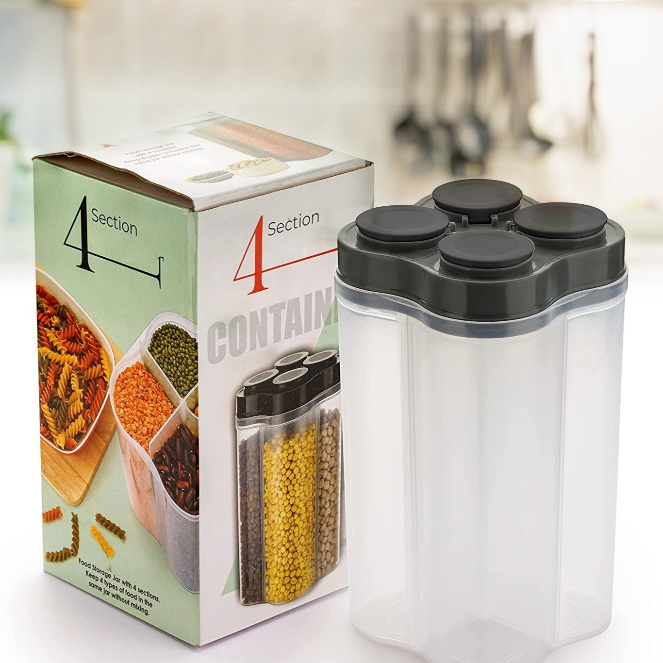 Plastic Lock Food Storage 4 Section Container Jar For Grocery Fridge Container. - Happy Price - Image 1