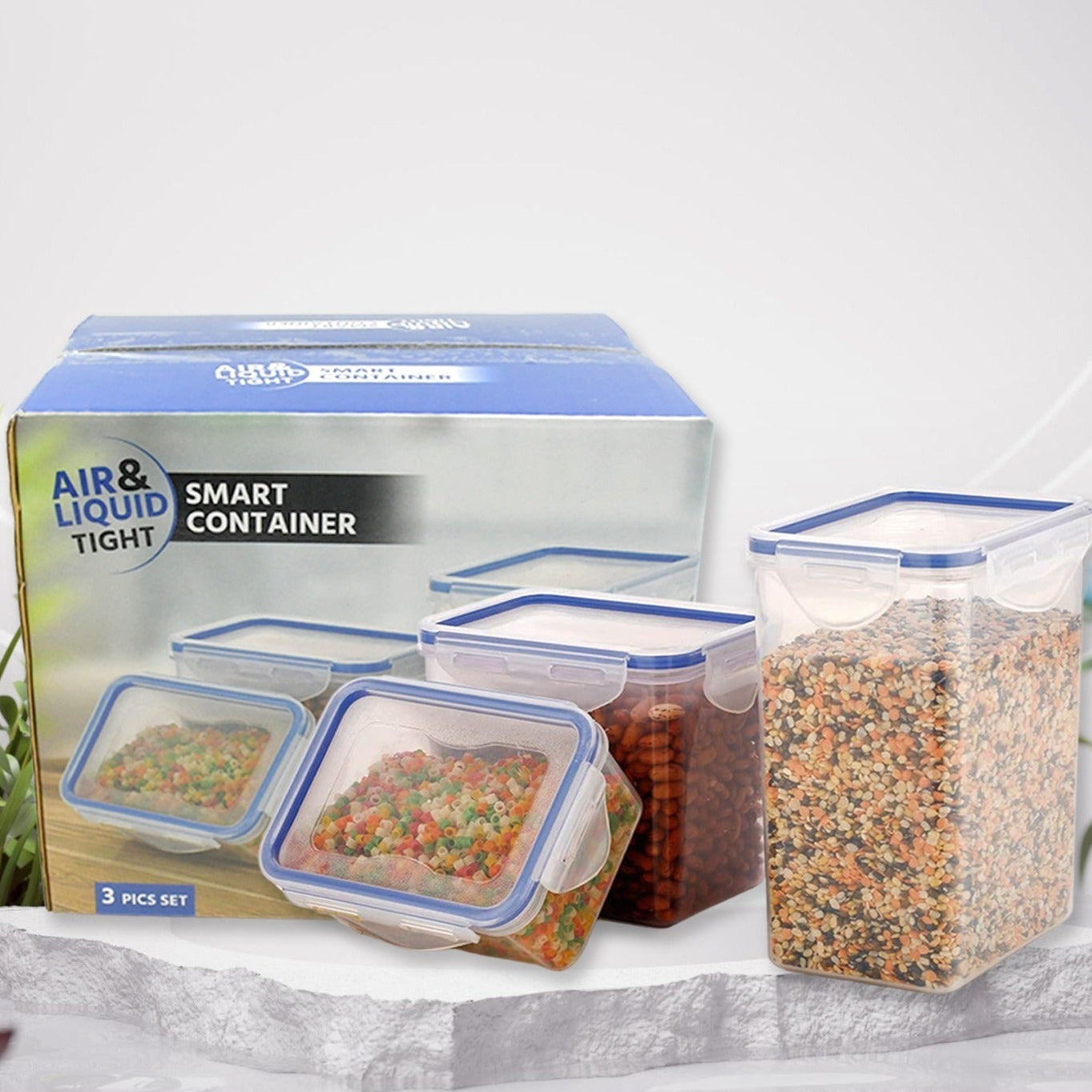 Classics Rectangular Plastic Airtight Food Storage Containers With Leak Proof Locking Lid Storage Container Set Of 3 Pc( Approx Capacity 500ml1000ml1500ml Transparent) - Happy Price - Image 1