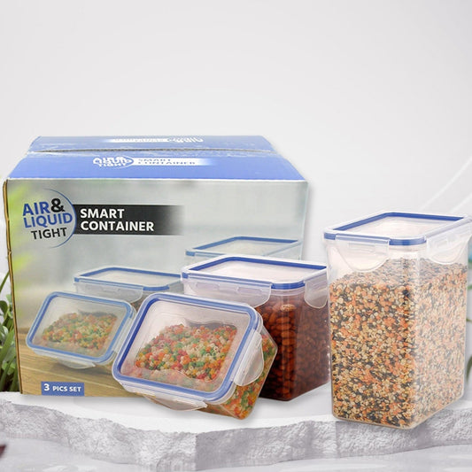 Classics Rectangular Plastic Airtight Food Storage Containers With Leak Proof Locking Lid Storage Container Set Of 3 Pc( Approx Capacity 500ml1000ml1500ml Transparent) - Happy Price - Image 1