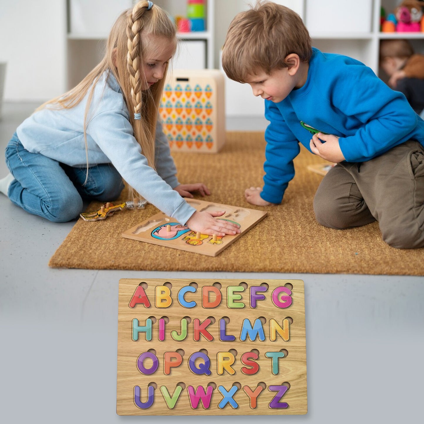 Wooden Puzzle Board Abc Letters Shapes Educational Learning Toys (1 Set) - Happy Price - Image 4