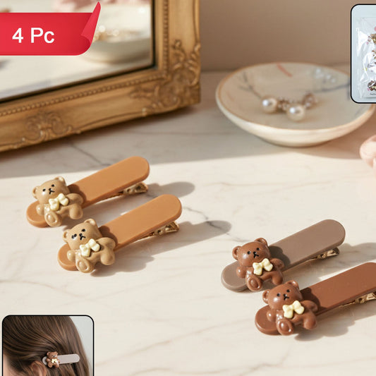 Cute Teddy Bear Snap Hair Clips - 4 Pc Set - Happy Price - Image 1