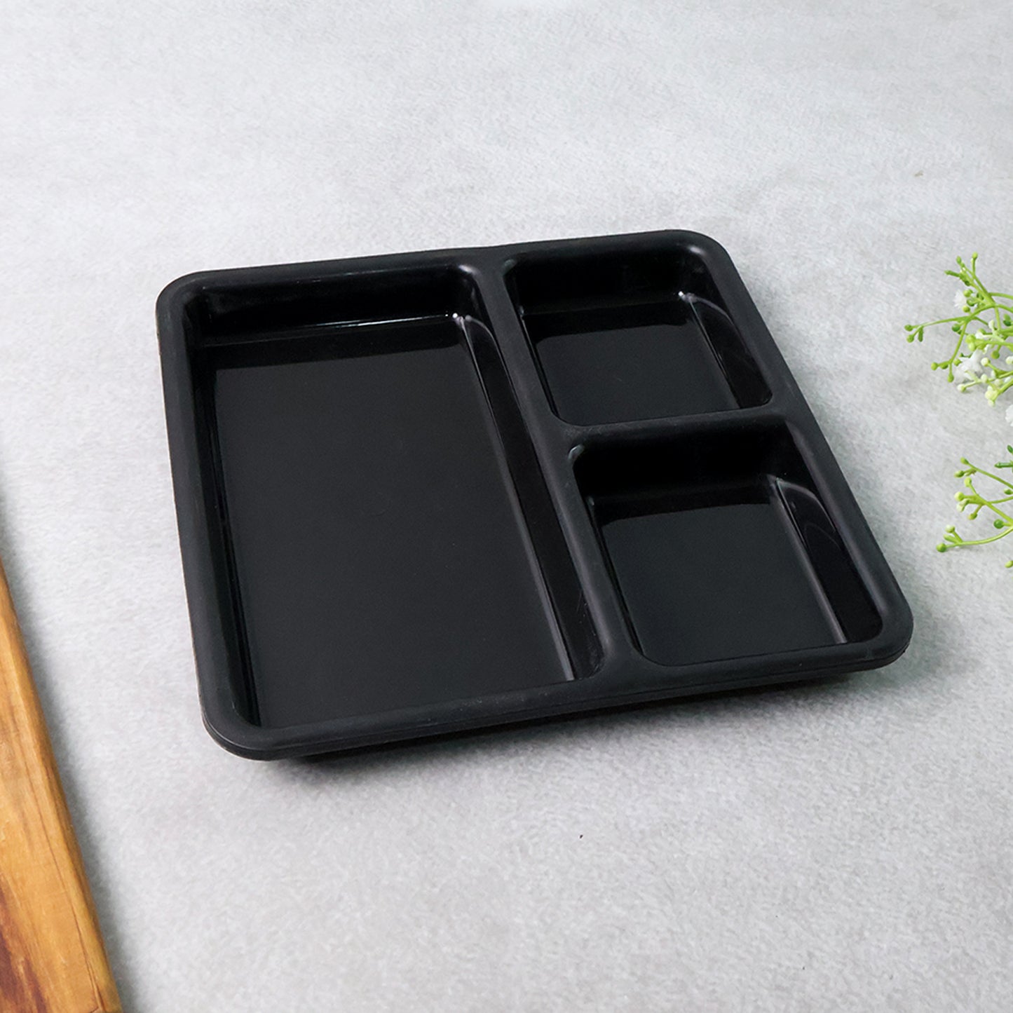 3 Section Meal Serving Tray - Rectangular Plastic Plate for Portion Control (1 Pc, Black) - Happy Price - Image 6
