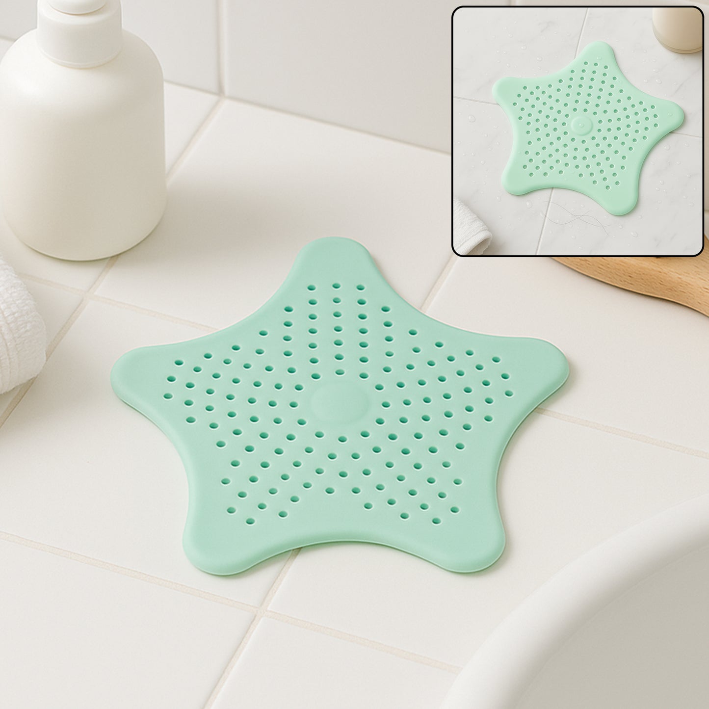 Mint Green Silicone Star Shaped Sink Filter Bathroom Hair Catcher Drain Strainers For Basin - Happy Price - Image 2