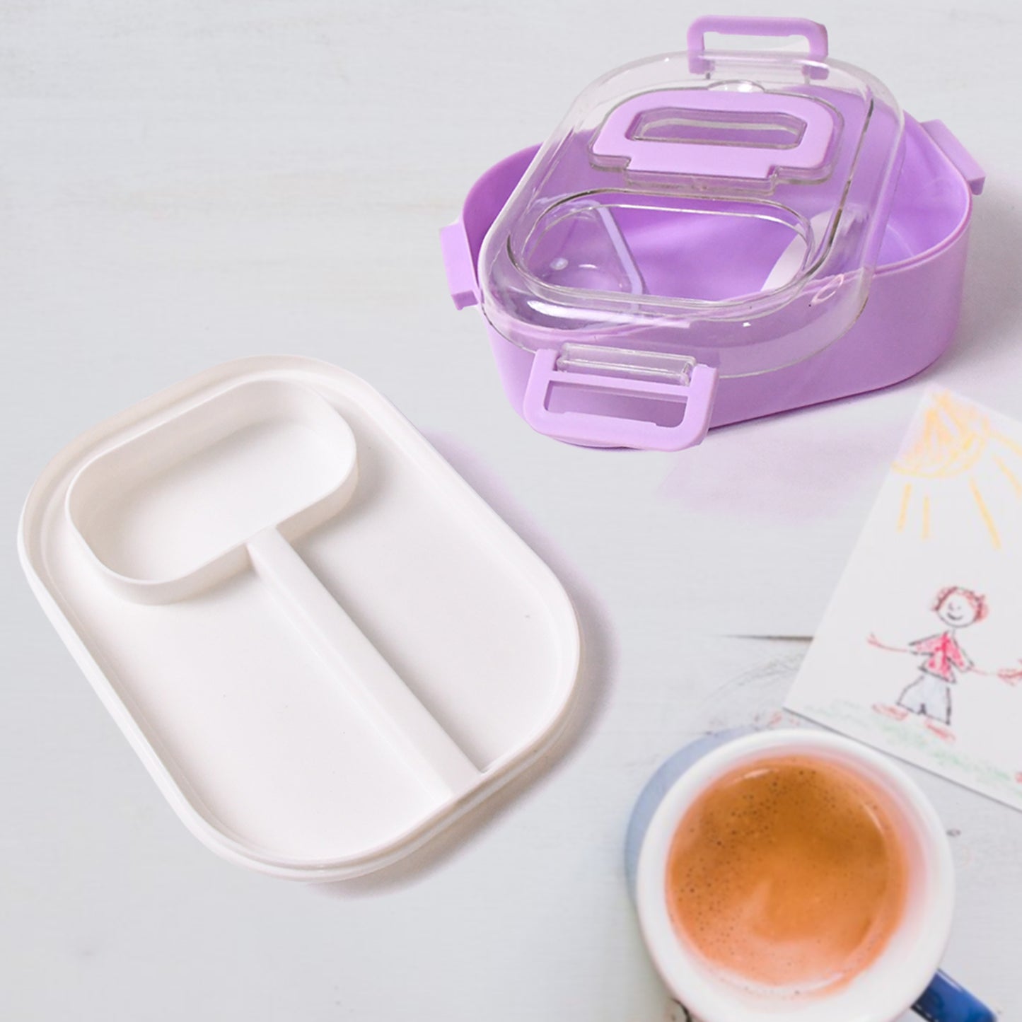 Plastic Lunch Box With Small Box Bottle  Sponn For Kids Lunch Box (4 Pc Set) - Happy Price - Image 6