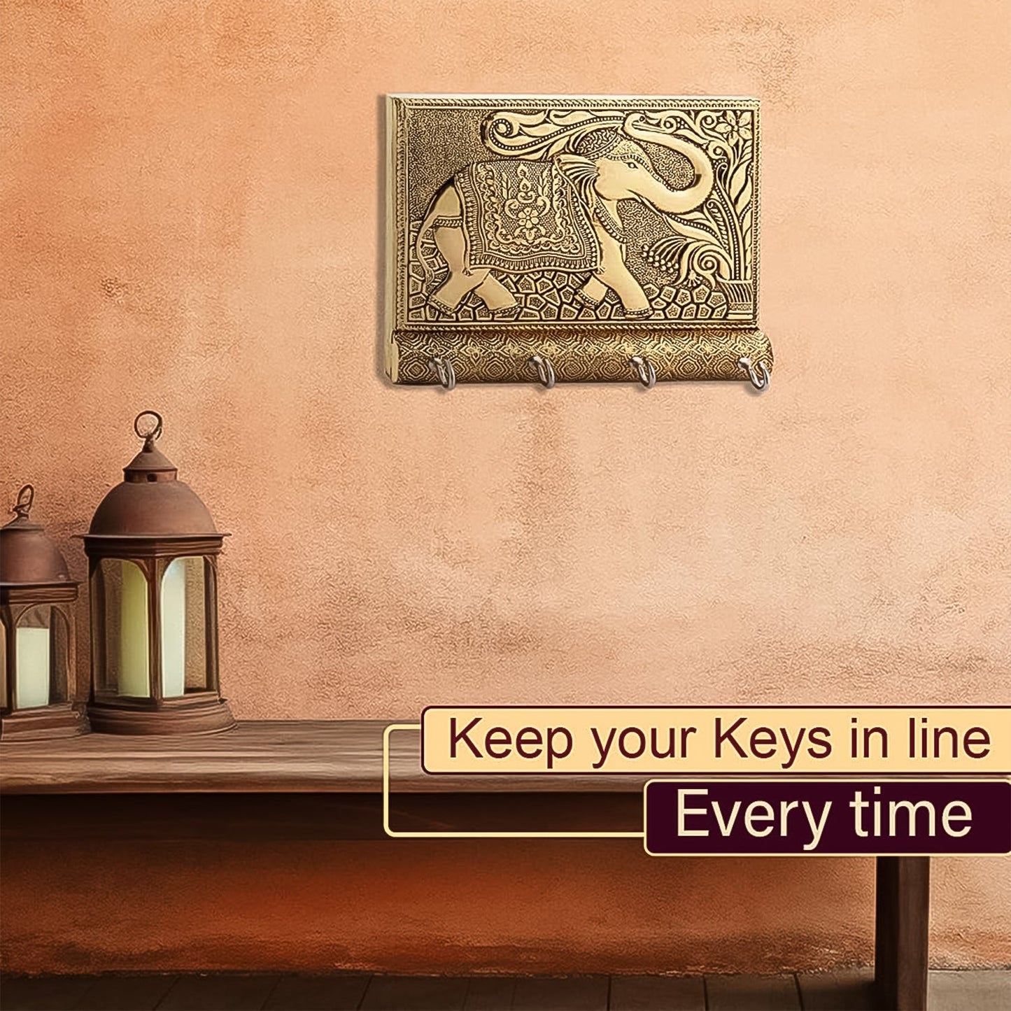 Wooden Key Holder For Home Decor Stylish Metal Gold Antique Elephant Design (1 Pc) - Happy Price - Image 5