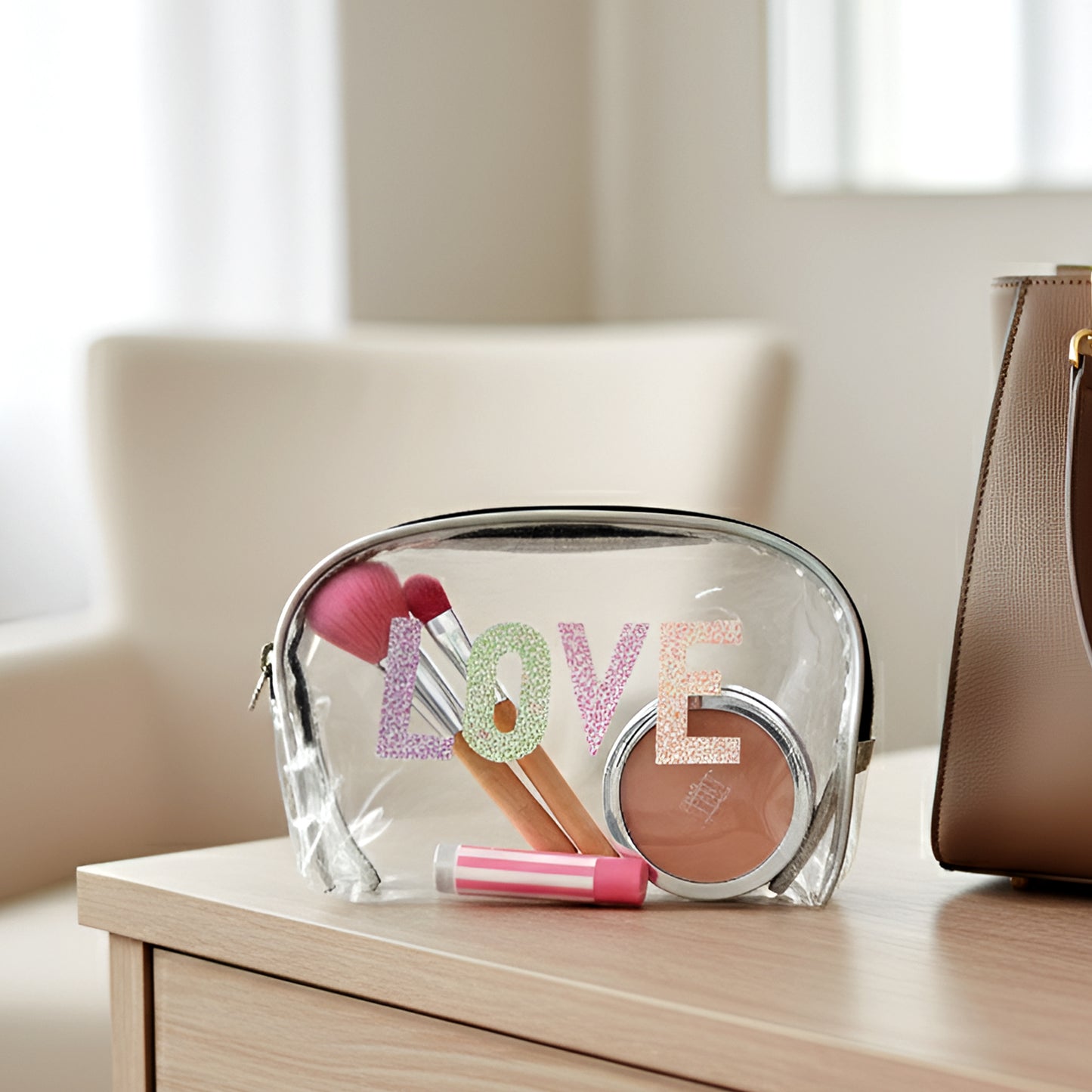3-Piece Cosmetic Bag Set with Transparent Glitter Pouch - Happy Price - Image 4