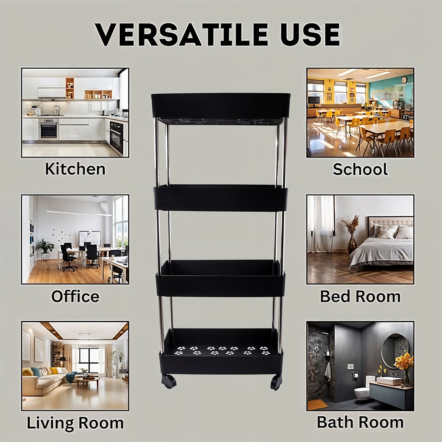 4-Tier Movable Storage Trolley with Wheels - Heavy Duty Plastic Organizer - Happy Price - Image 5