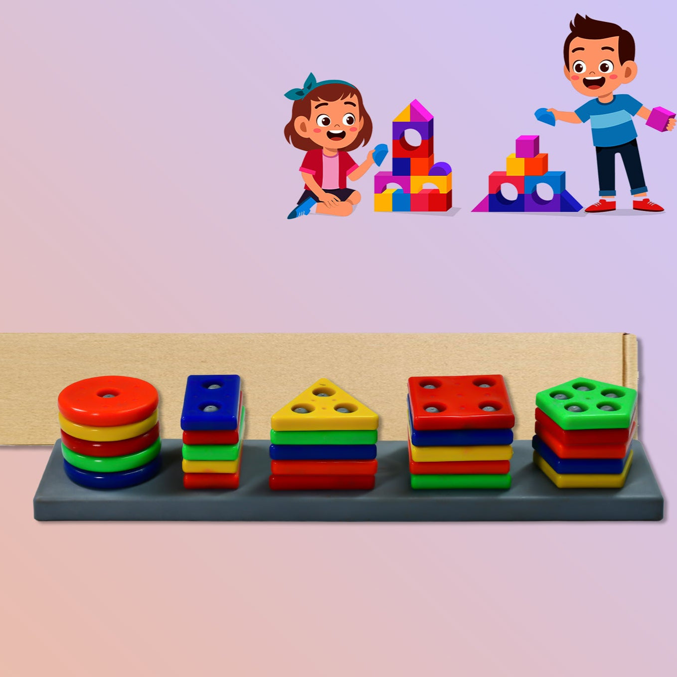 Geometric Brick With Box- 5 Angle Matching Column Blocks For Kids - Preschool Educational Learning Toys. - Happy Price - Image 1