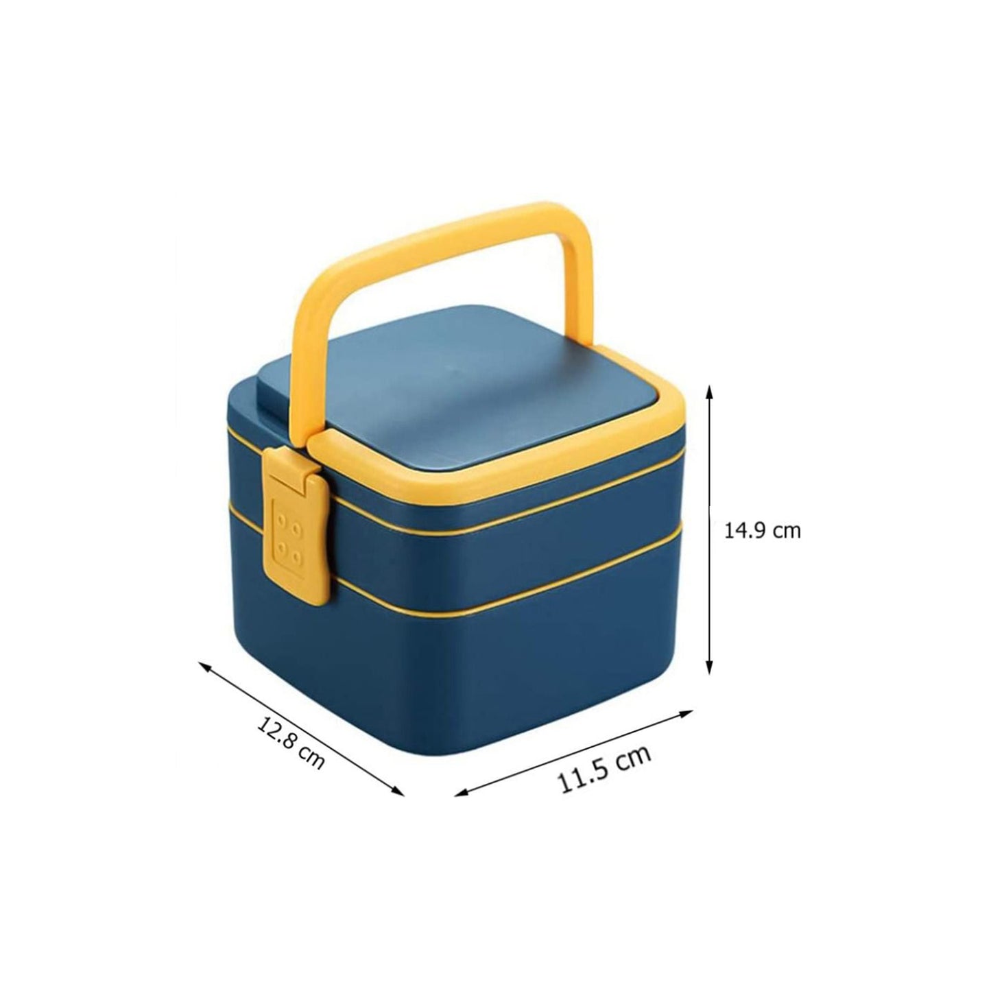 Blue Double-layer Portable Lunch Box Stackable With Carrying Handle And Spoon Lunch Box - Happy Price - Image 4