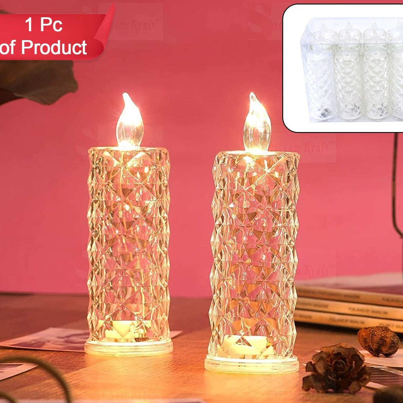 Transparent Rose LED Candle Light - Flameless & Smokeless Decorative Crystal Effect (1 Pc) - Happy Price - Image 1