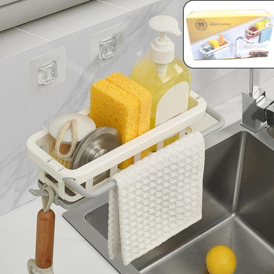 Multipurpose Platic Hanging Drain Rack Retractable Sponge Storage Hanging Rack With Adhesive Hook For Kitchen And Bathroom Dishcloth Holders Basket Drying Tray Organizer - Happy Price - Image 1