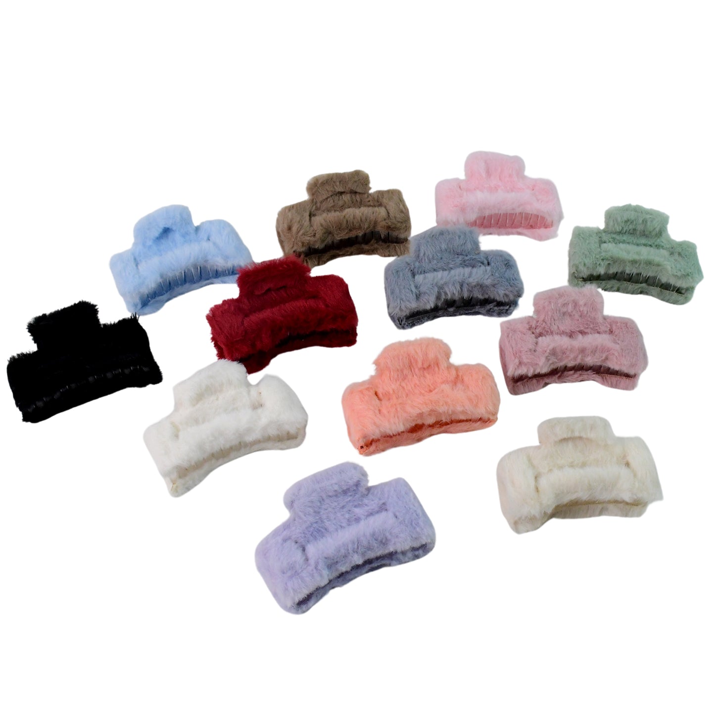 Big Faux Fur Hair Claw Clips - 12 Pc Set for Women & Girls - Happy Price - Image 4