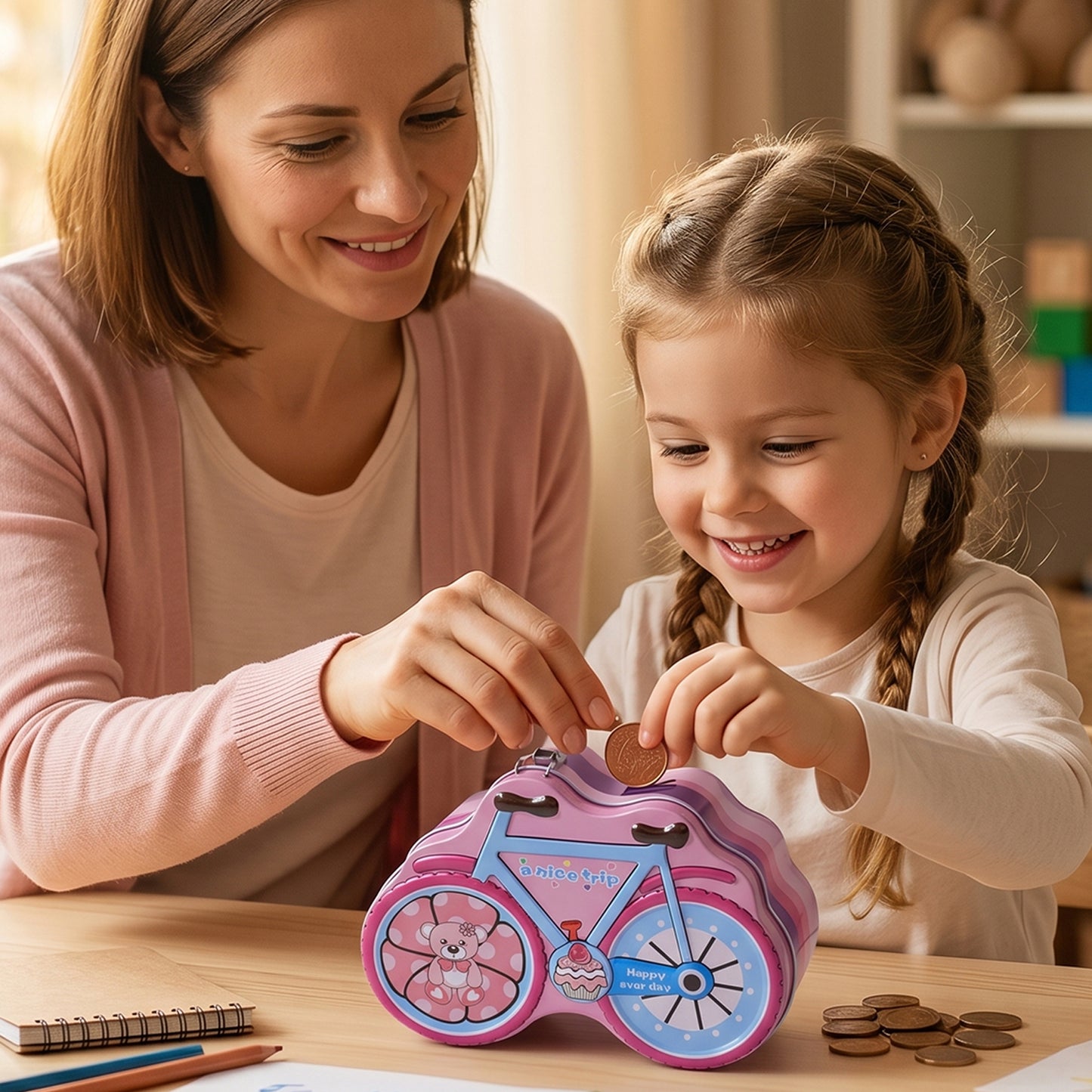 Bicycle Shape Piggy Bank With Lock  Key 1 Pc