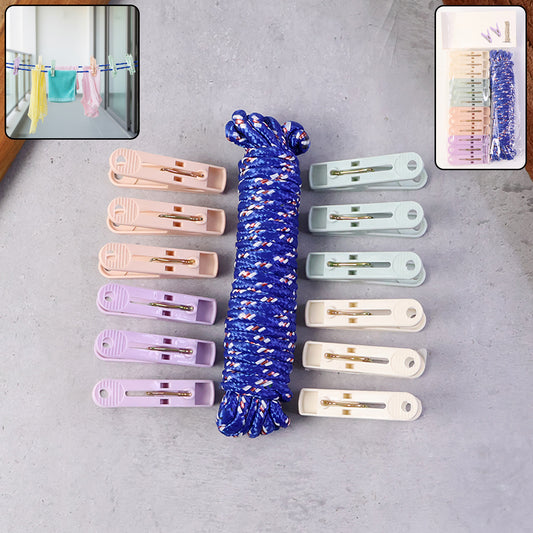 5 Meter Clothesline Rope with 10 Clips - Heavy Duty Laundry Drying Line for Indoor/Outdoor Use - Happy Price - Image 1