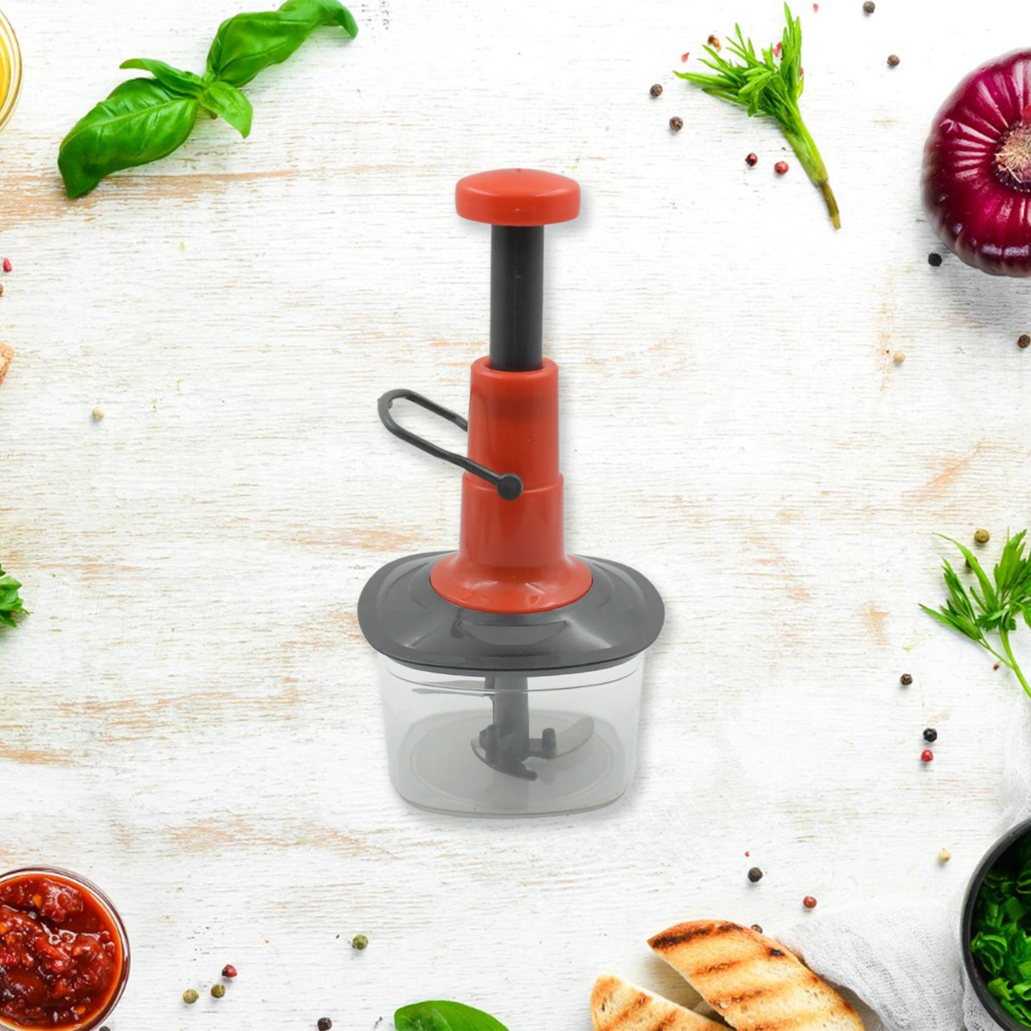 Manual Press Fruit  Vegetable Chopper With 3 Stainless Steel Blades Anti-slip Base And Locking System Cutting Chopper For Kitchen (650 Ml) - Happy Price - Image 6