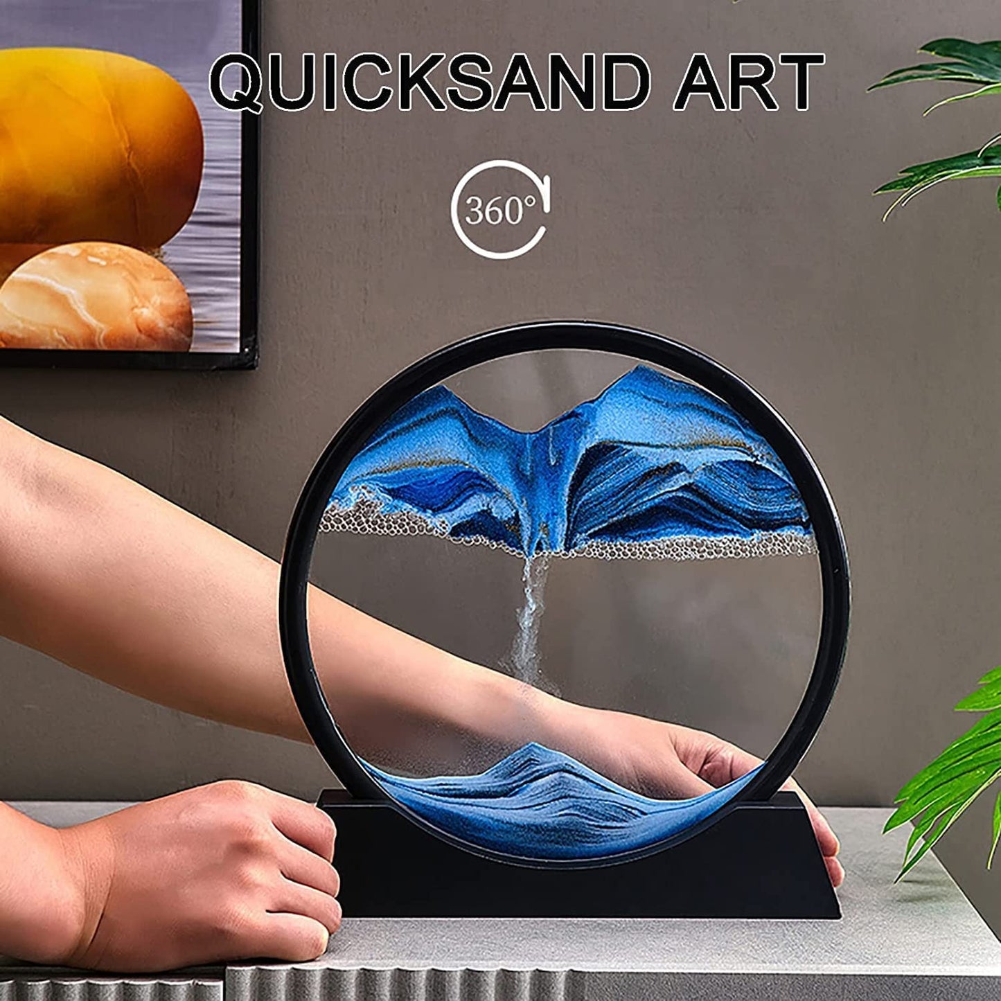 Moving Sand Art Picture Decor 3d Deep Sea Sandscape Liquid Motion Round Glass Frame Display Flowing Sand Relaxing Gift For Kids Adults Painting Artistic Sandscape For Home Office Ornament Desktop Art Bookshelves Decoration (1 Pc ) - Happy Price - Image 2