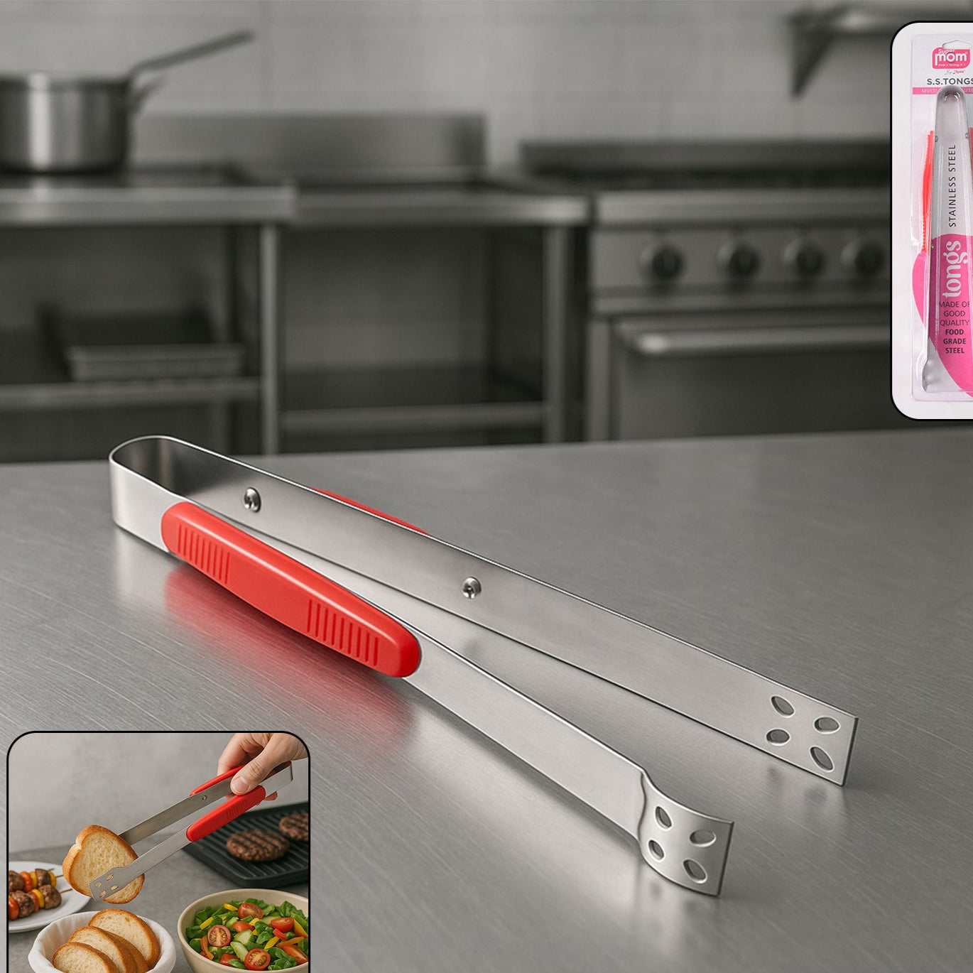 Premium Stainless Steel Kitchen Tongs - 1 Pc Multipurpose Serving & Cooking Tongs - Happy Price - Image 1