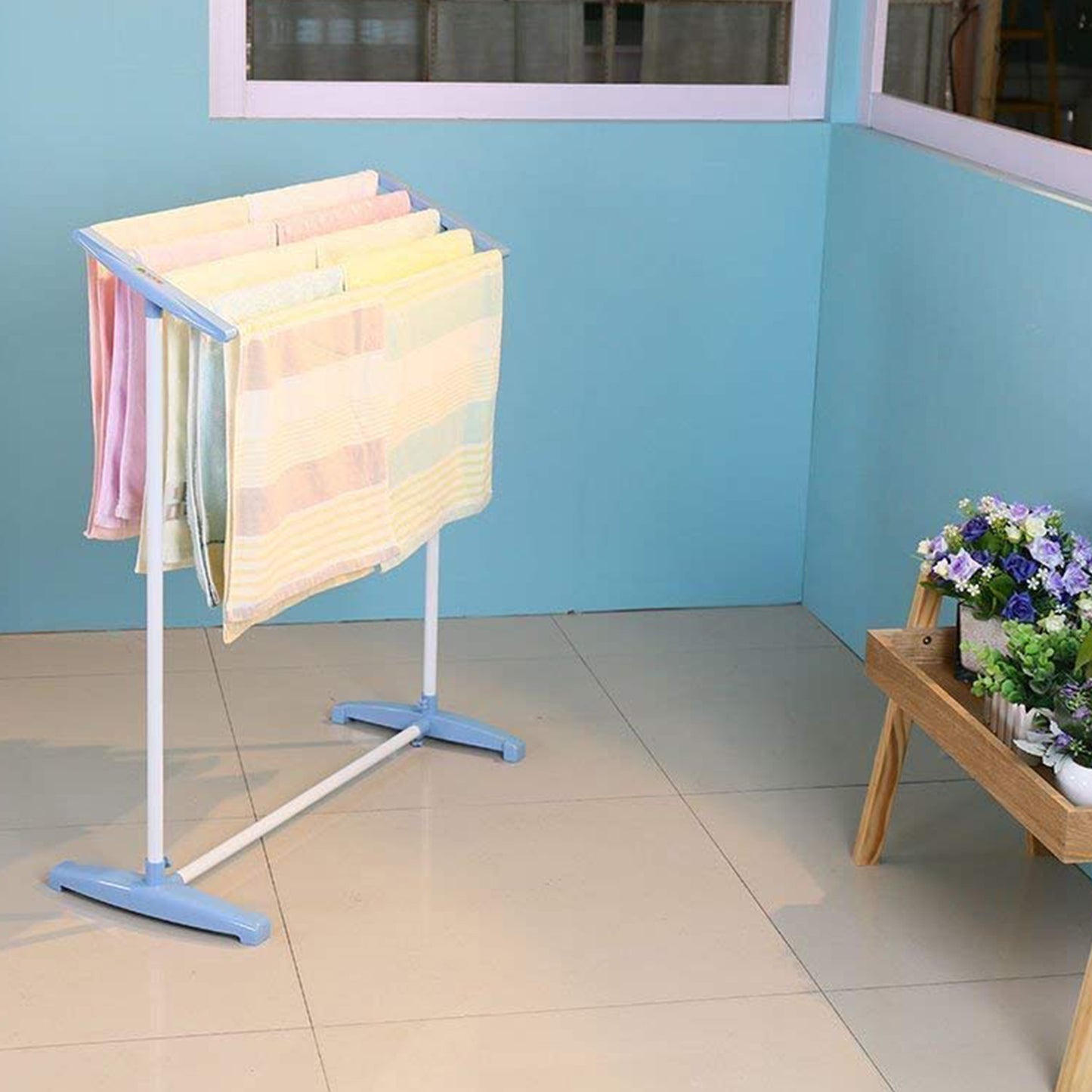 Foldable Stainless Steel & Plastic Mobile Drying Rack for Towels & Clothes - Happy Price - Image 5