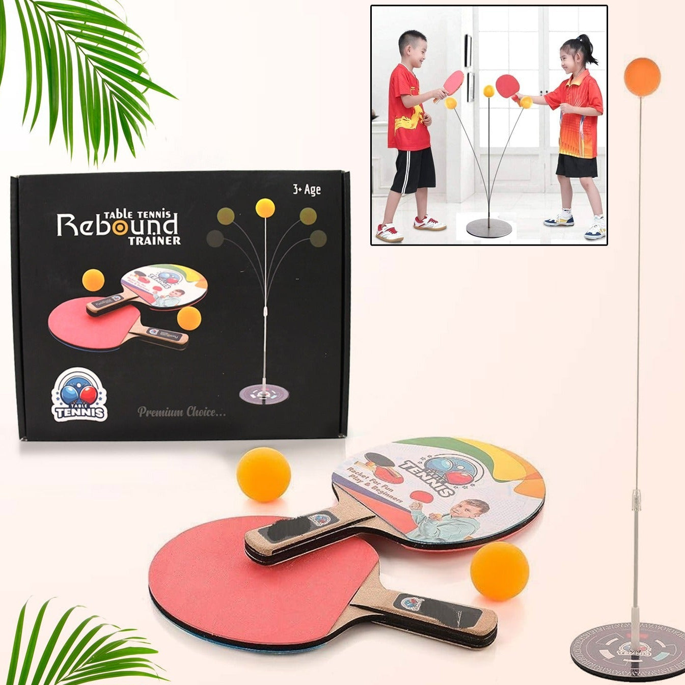Portable Table Tennis Self-Training Set with Elastic Shaft - Includes 2 Paddles & Balls - Happy Price - Image 1