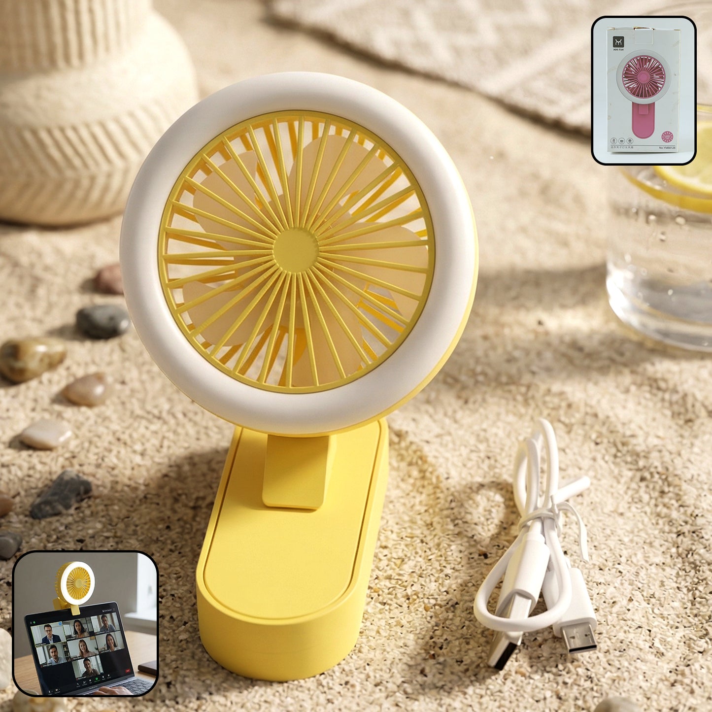 Compact Rechargeable Mini Fan with LED Light - USB Powered Personal Cooler (1 Pc) - Great Price - Image 2