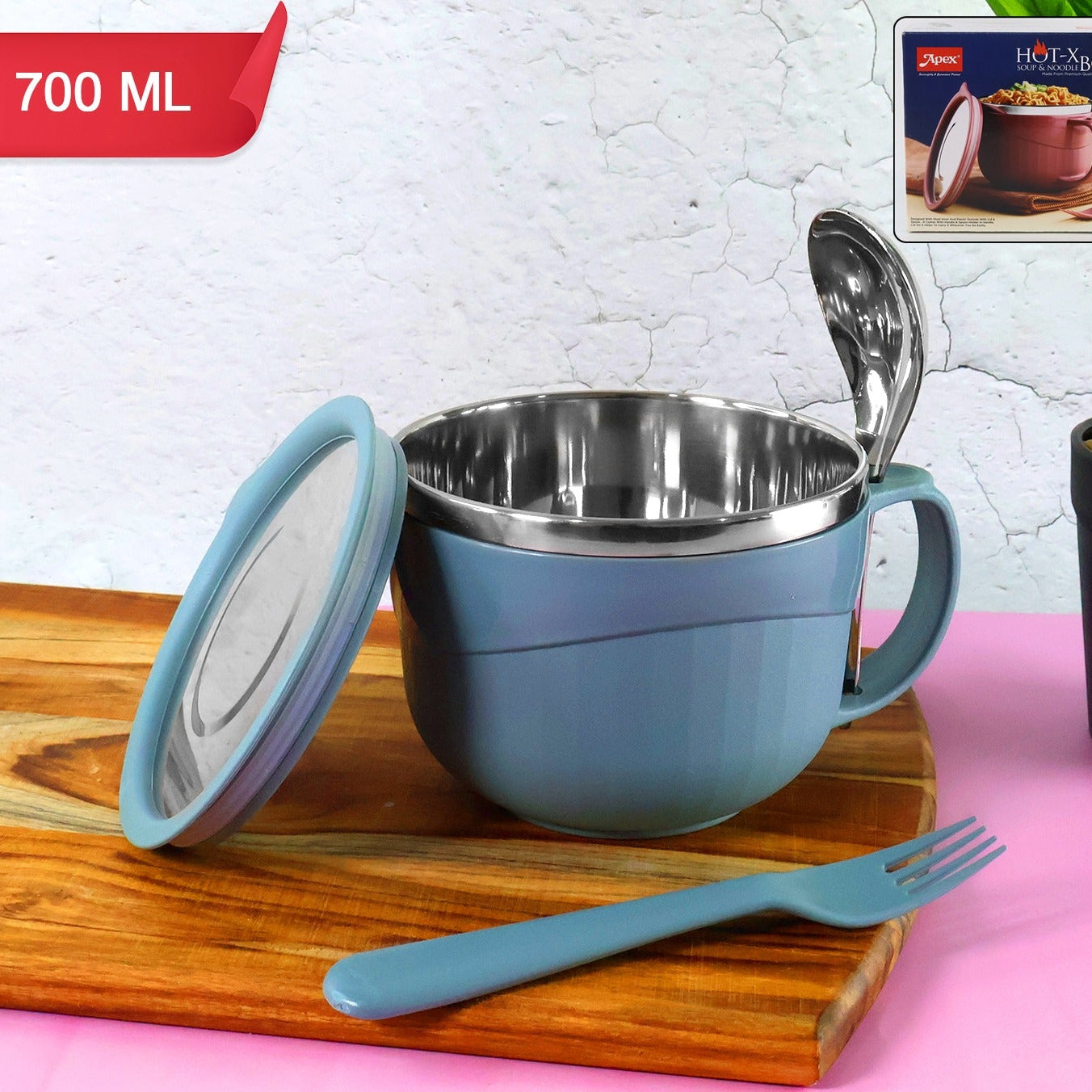 Apex Hot-X Insulated Soup Bowl (700 ML) with Lid & Utensils - Stainless Steel - Happy Price - Image 1