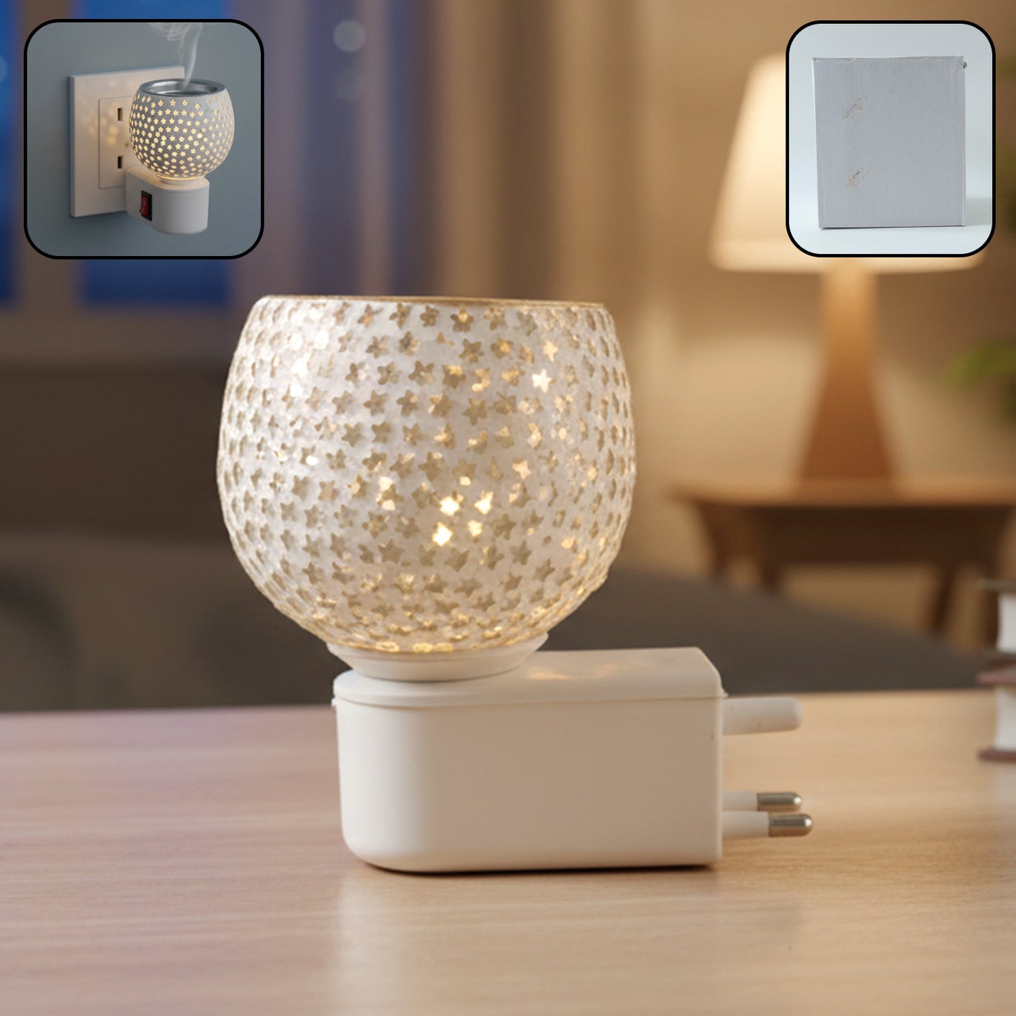 Glass Star Cut Aroma Diffuser Lamp - Plug-in Fragrance & Night Light (1 Pc) - Happy Price - Image 2