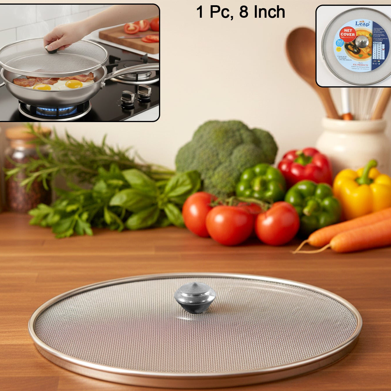 8 Inch Stainless Steel Mesh Food Cover for Kitchen - Splatter Guard & Insect Protection (1 Pc) - Happy Price - Image 1