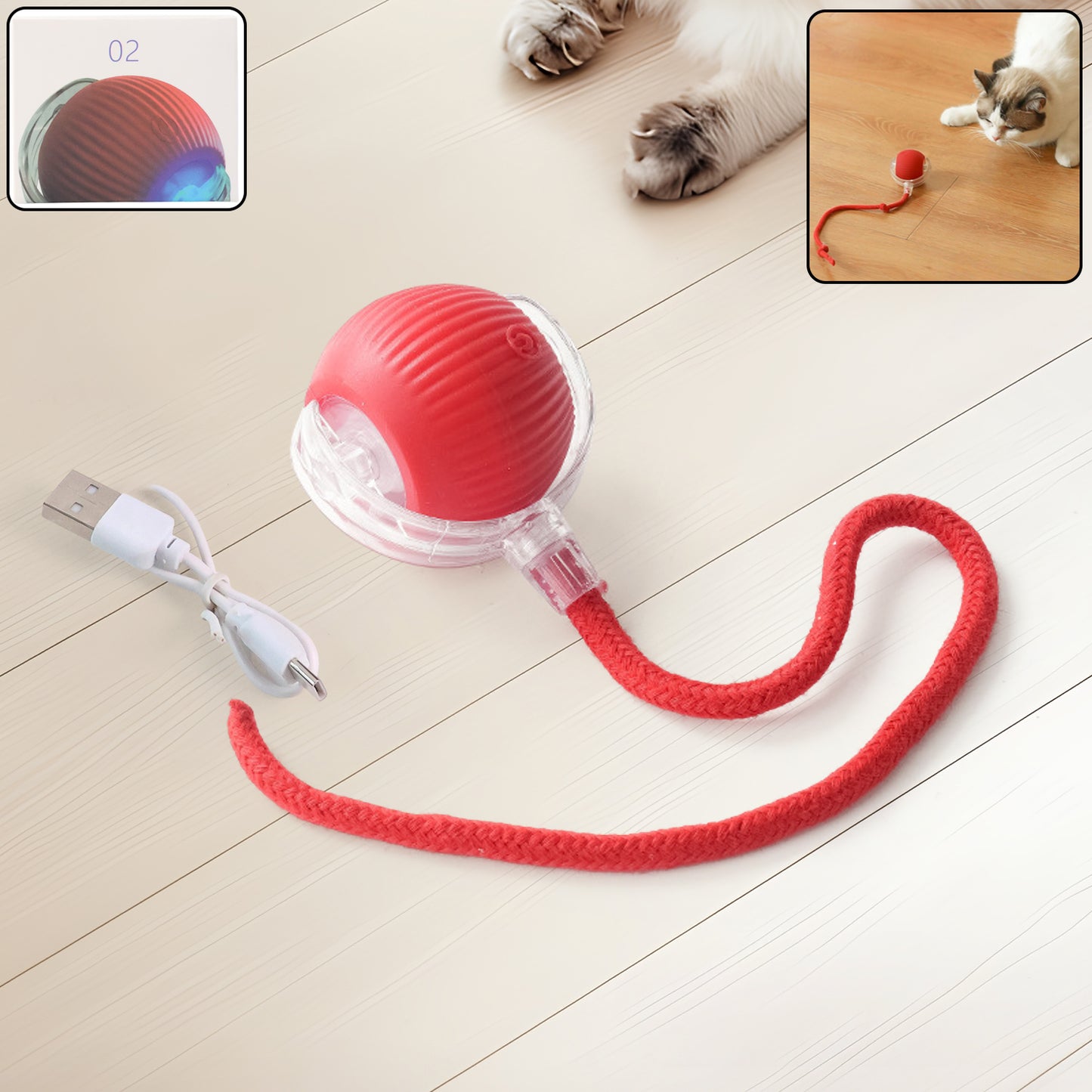 Rechargeable Interactive Cat Ball Toy with LED Light & Braided Tail (1 Pc) - Happy Price - Image 2