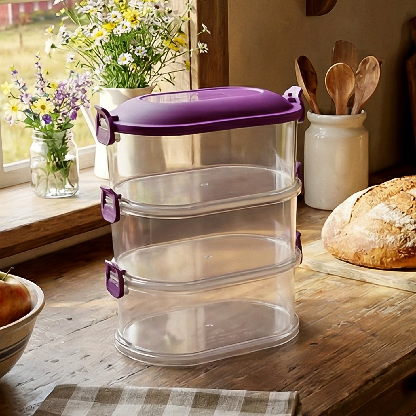 3 Layer Stackable Food Container Set with Airtight Lids - Kitchen Organization - Happy Price - Image 3