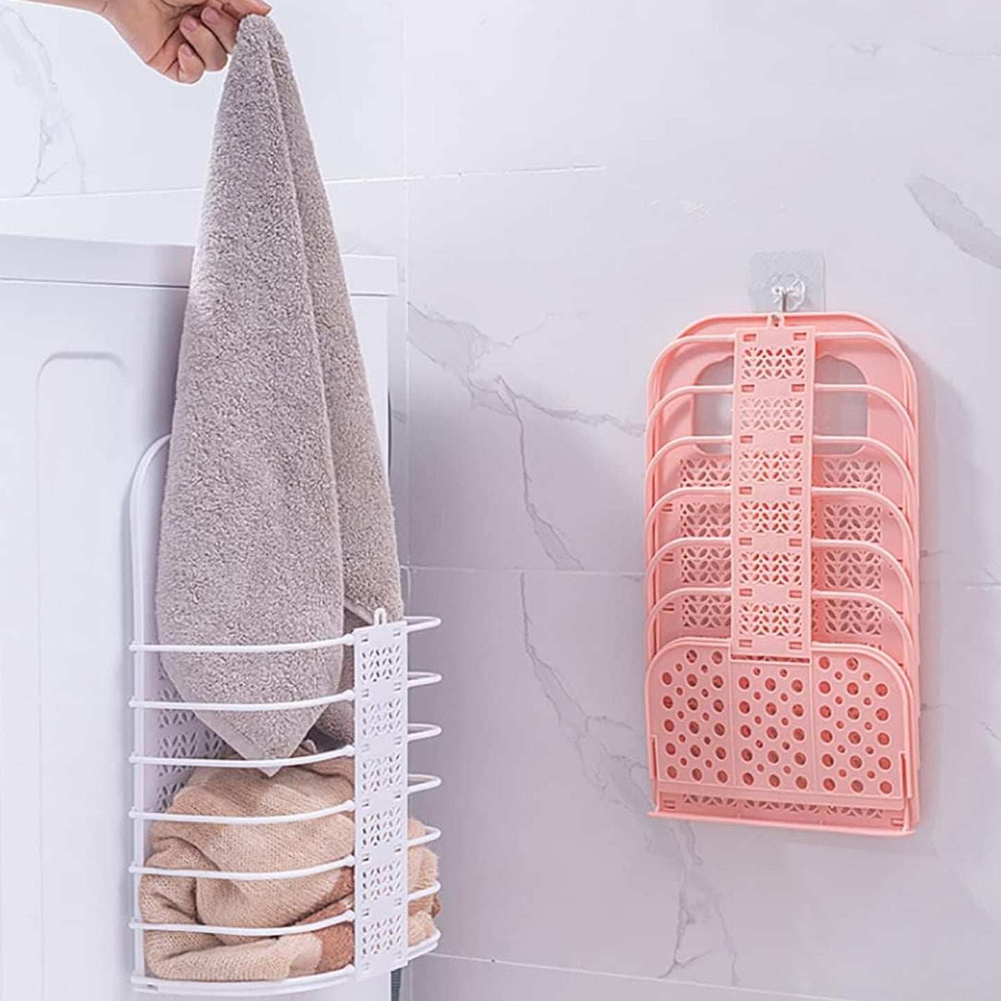 Wall Hanging Laundry Basket Clothes Hanger Dirty Hamper Clothes Storage Hook Clothes Rails For Laundry Washing Machine Bathroom Kids Dirty Clothes Storage Hanger (1 Pc) - Happy Price - Image 2