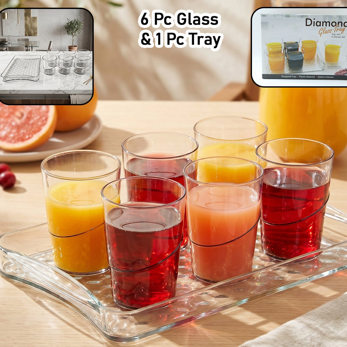 Premium Glass Serving Set (6 Glass With 1 Tray)