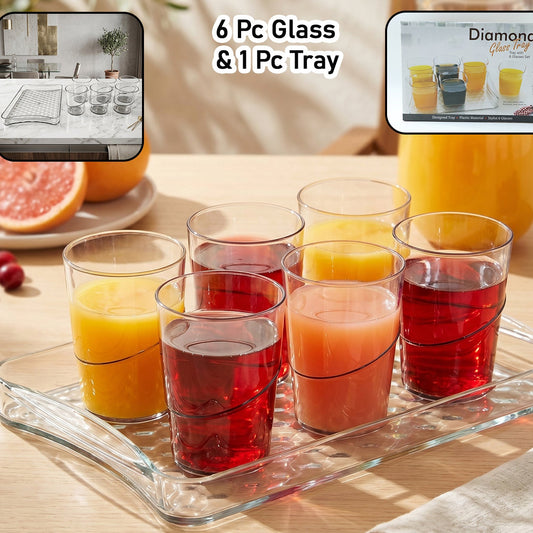 Premium Glass Serving Set (6 Glass With 1 Tray)