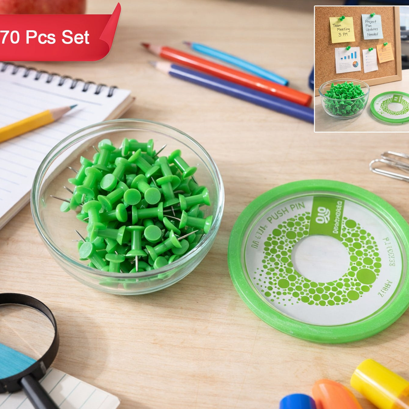 70 Pcs Plastic Head Push Pins Set for Notice Boards - Happy Price - Image 1