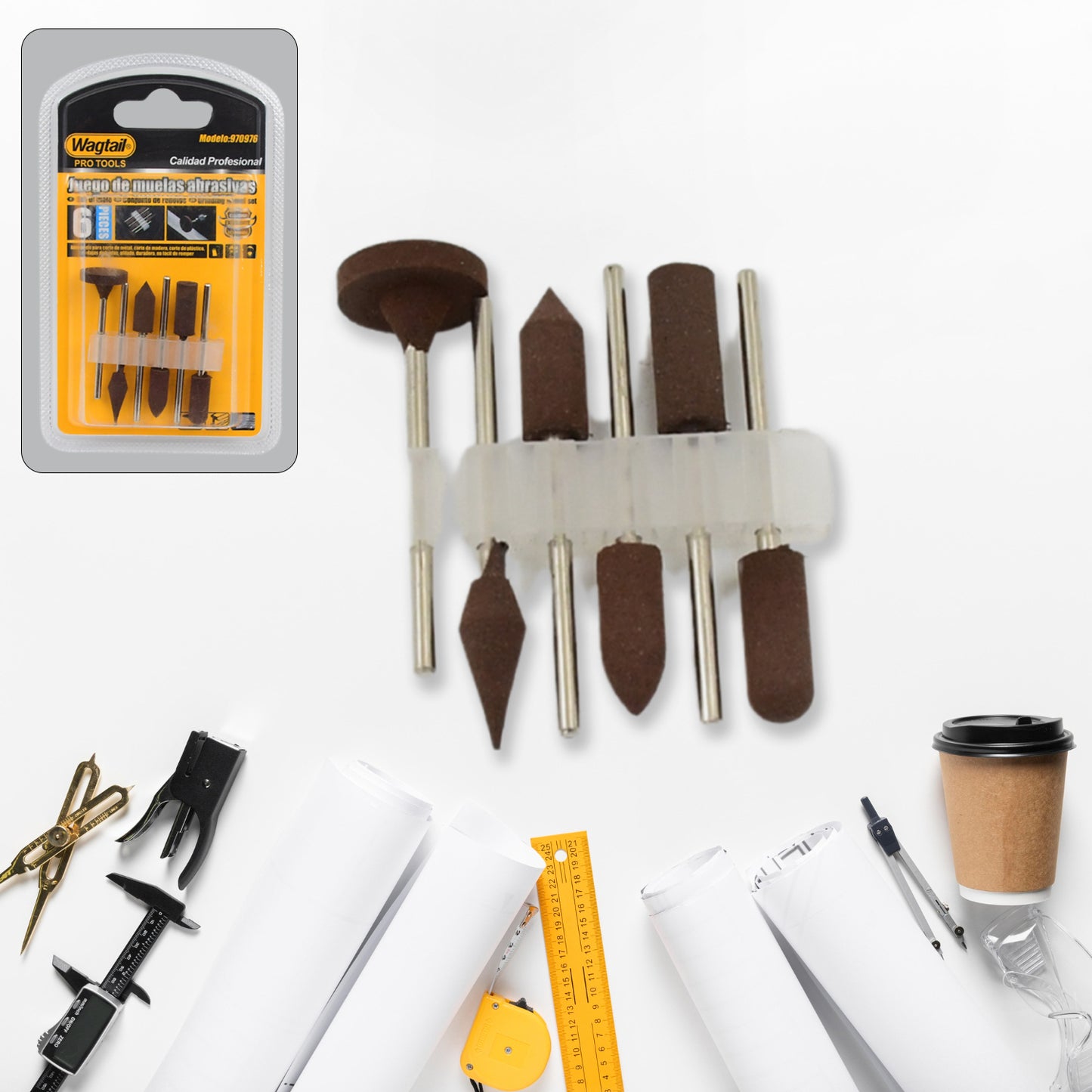 Mounted Points Abrasive Stone Head Mounted Grinding Wheel Bits Rotary Tool Kit (6 Pcs) - Happy Price - Image 2