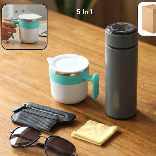 5-Piece Travel & Daily Essentials Kit: Insulated Bottle, Mug, Sunglasses, Pouch & Cloth - Happy Price - Image 1