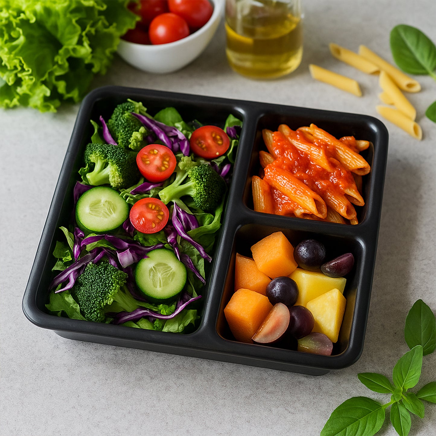 3 Section Meal Serving Tray - Rectangular Plastic Plate for Portion Control (1 Pc, Black) - Happy Price - Image 5
