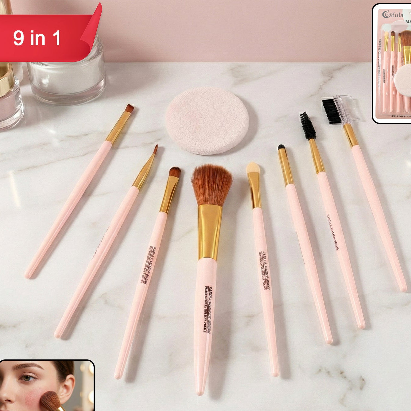 9-in-1 Complete Makeup Brush & Puff Set (1 Set) - Happy Price - Image 1