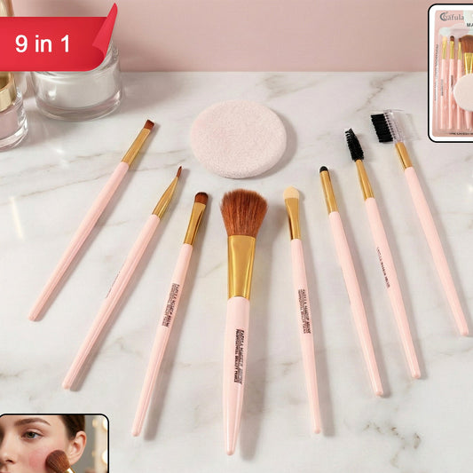 9-in-1 Complete Makeup Brush & Puff Set (1 Set) - Happy Price - Image 1
