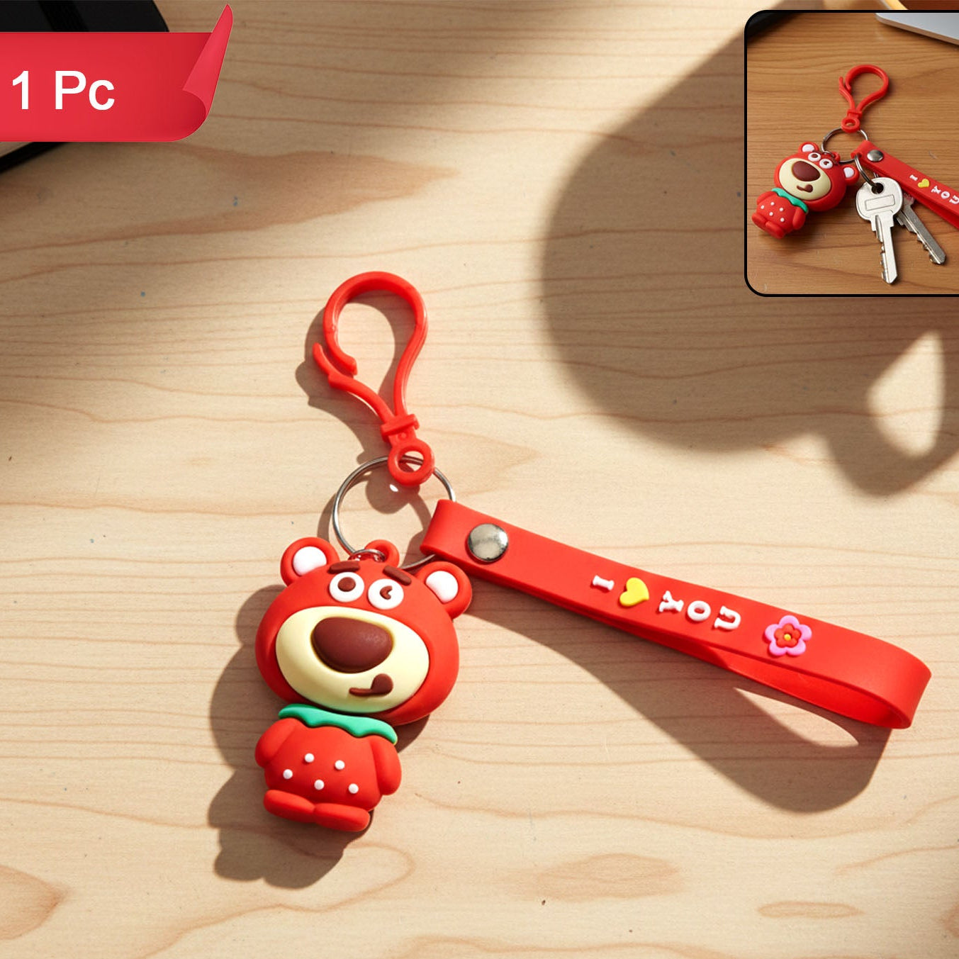 Cute Cartoon Bear Keychain with Decorative Strap - 1 Pc - Happy Price - Image 1