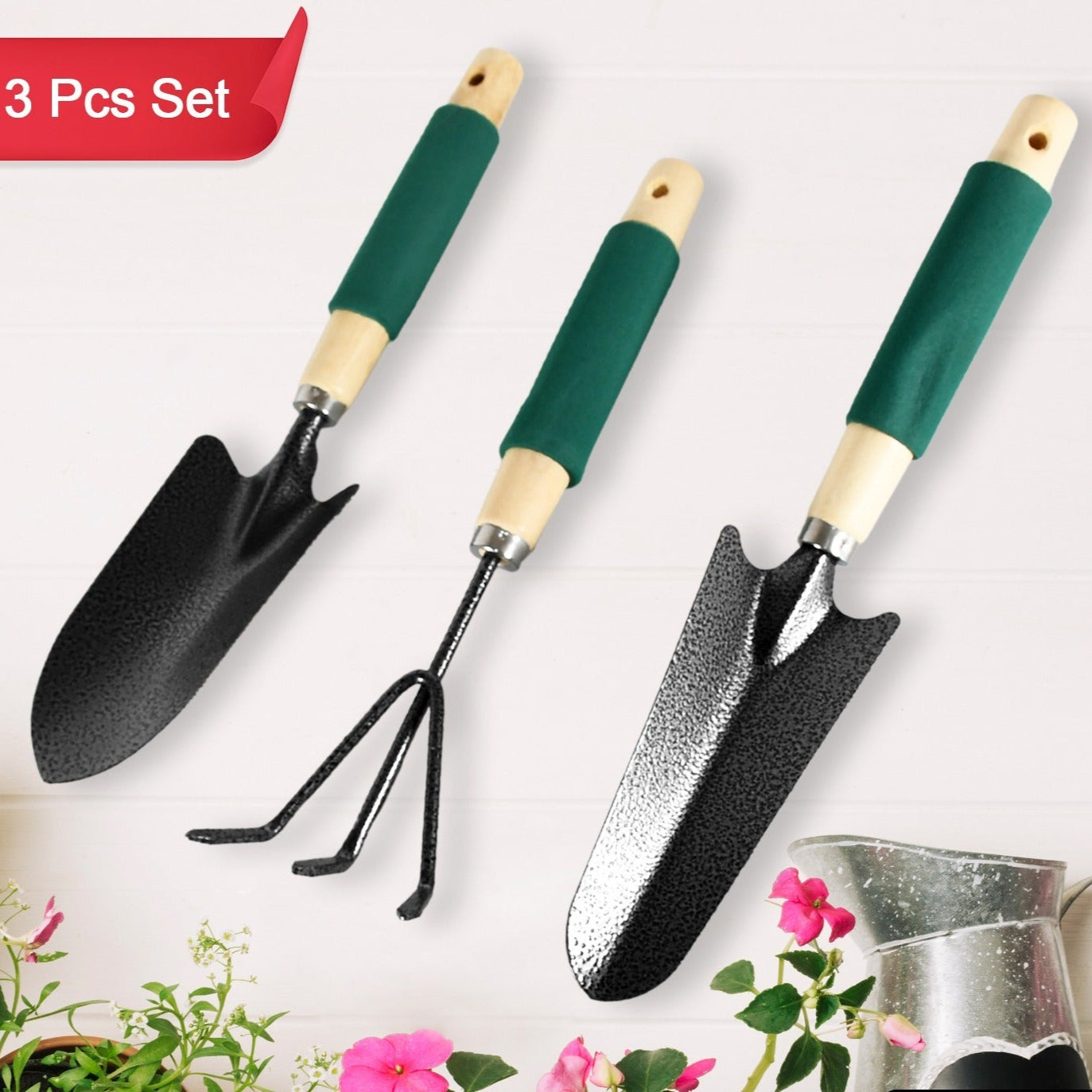 Gardening Tools - Hand Cultivator Trowel Heavy Duty With Ergonomic Wooden Handle For Transplanting And Digging (3 Pcs Set) - Happy Price - Image 1