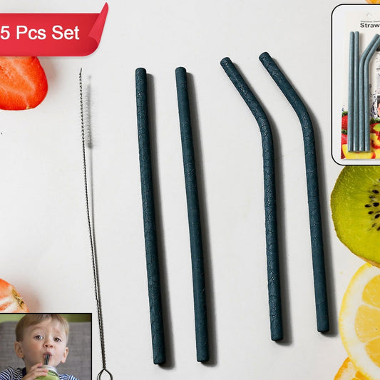 Reusable Stainless Steel Straw With Cleaning Brush Long Drinking Straws For Coffee Tumbler Travel Mug Cup Dishwasher Safe For Toddlers  Kids (5 Pcs Set) - Happy Price - Image 1