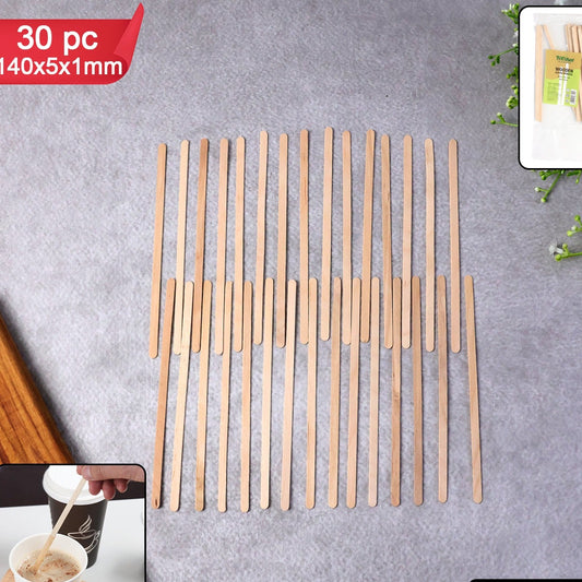 Wooden Coffee Stirrers - 140x5x1 mm, 30 Pcs Pack - Happy Price - Image 1
